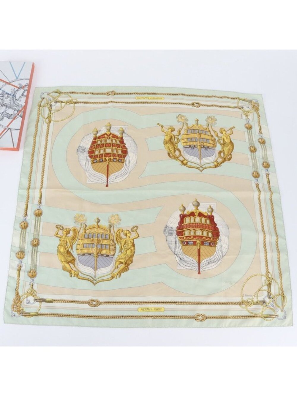 Hermes Carre 90 Chateaux D'arriere Decoration Stern Castle Scarf Silk C Mark